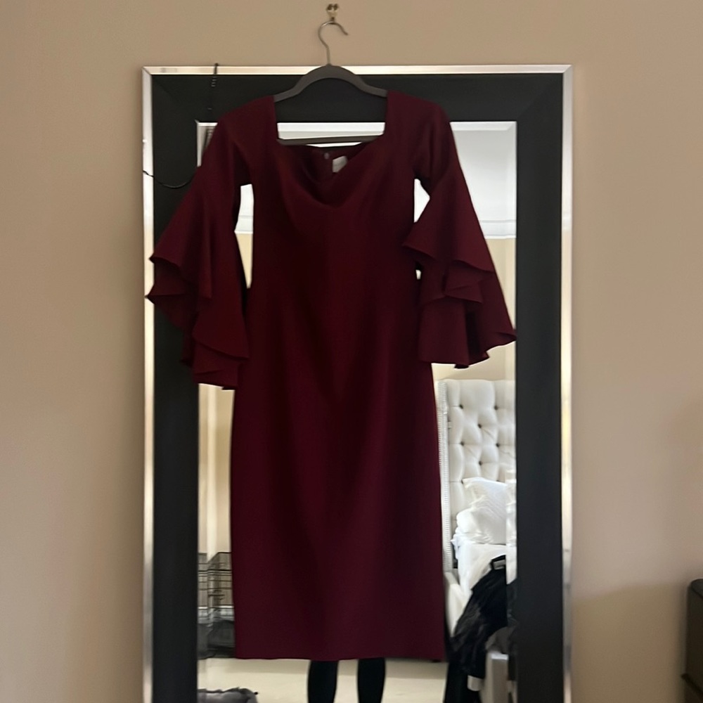 Burgundy dress slit on the side